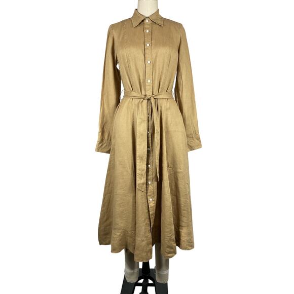 Ralph Lauren Belted Polo Tan Midi Shirtdress Size 2 NWT - Picture 2 of 6